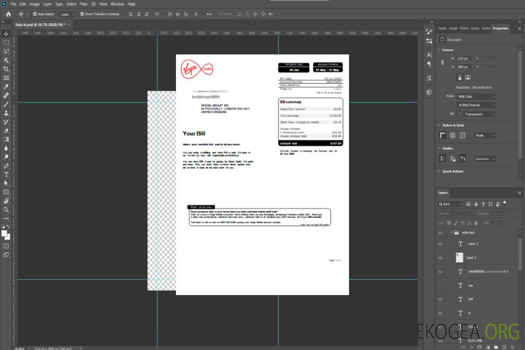 Facture commerciale de services publics de Virgin Media SCR template Facture commerciale de services publics de Virgin Media SCR template